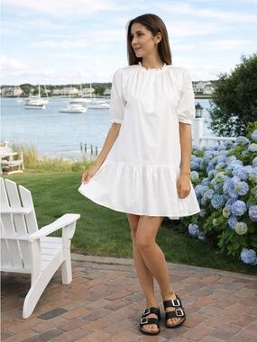 Tuckernuck Caryn Lawn Clare White Puff Sleeve Mini Dress One Size OS Ruffle Hem